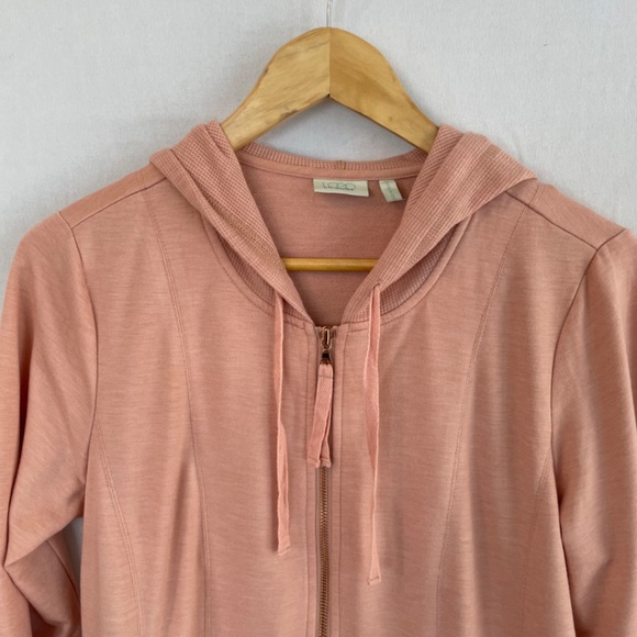 LOGO LOUNGE Size Med Full Zip Lightweight Hoodie Sweatshirt Jacket Pockets Peach - Picture 2 of 8